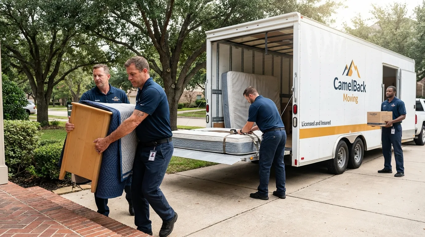Crew loading residential truck for cross-state move from Winnetka, IL