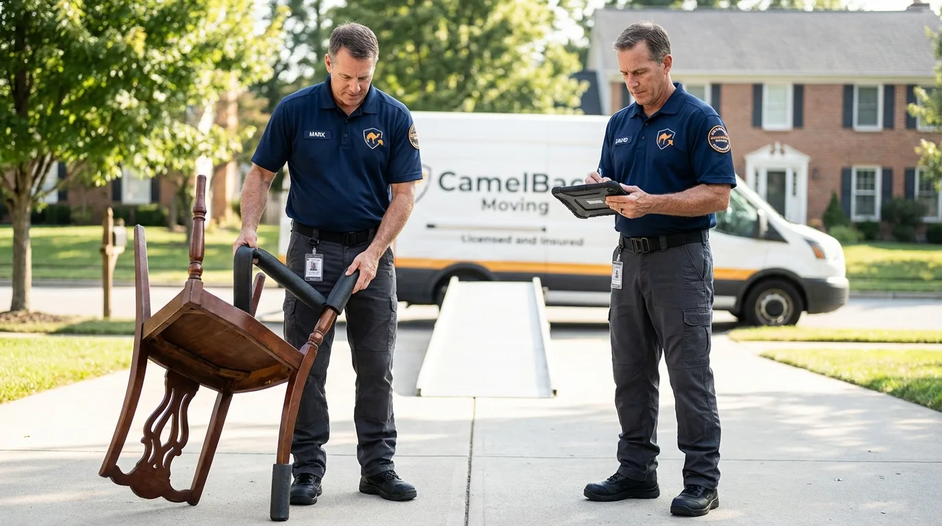 Movers inspecting furniture for damage prevention before loading in Winnetka, IL