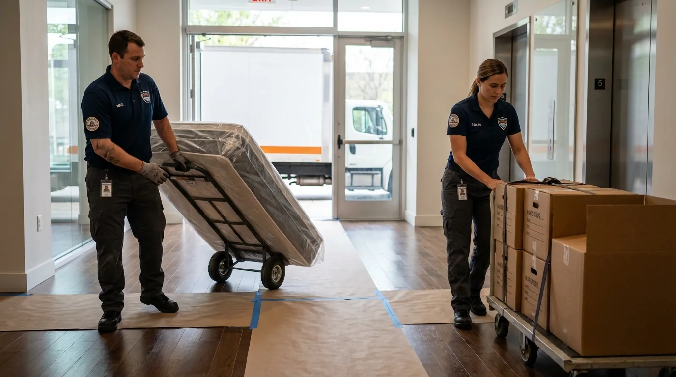 Professional apartment movers loading elevator in Winnetka, IL