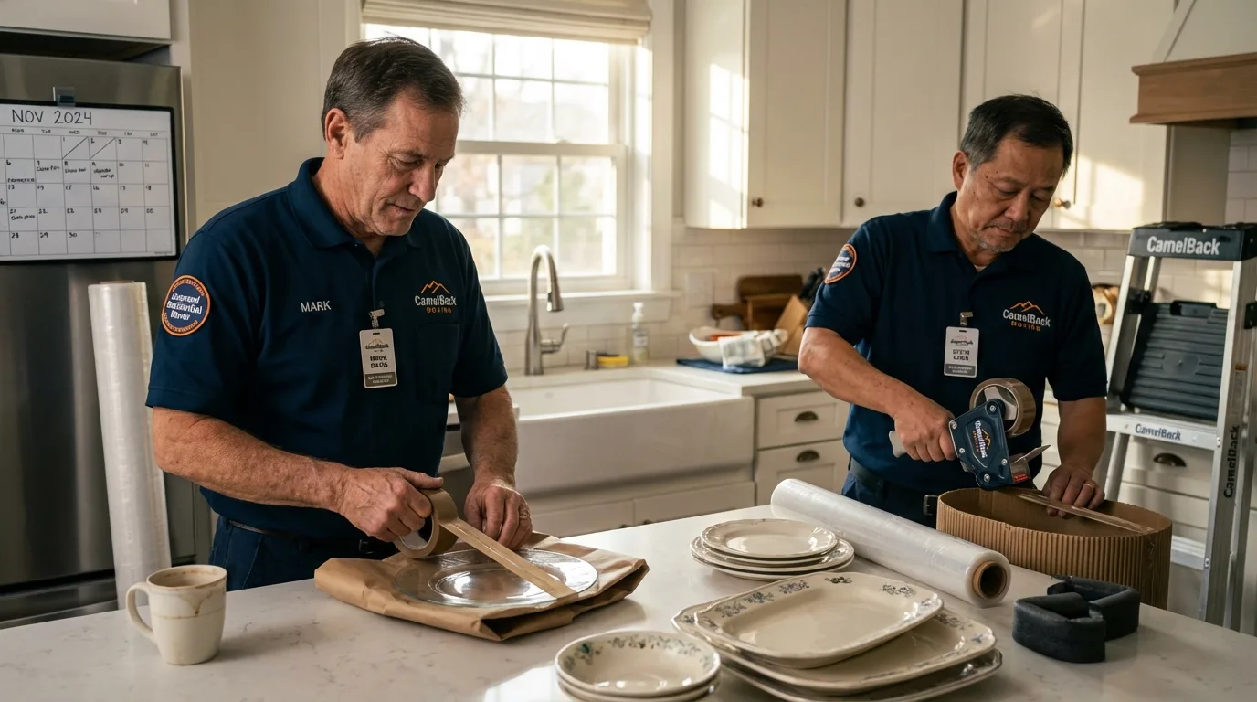 Professional crew packing kitchen dishware in Winnetka, IL